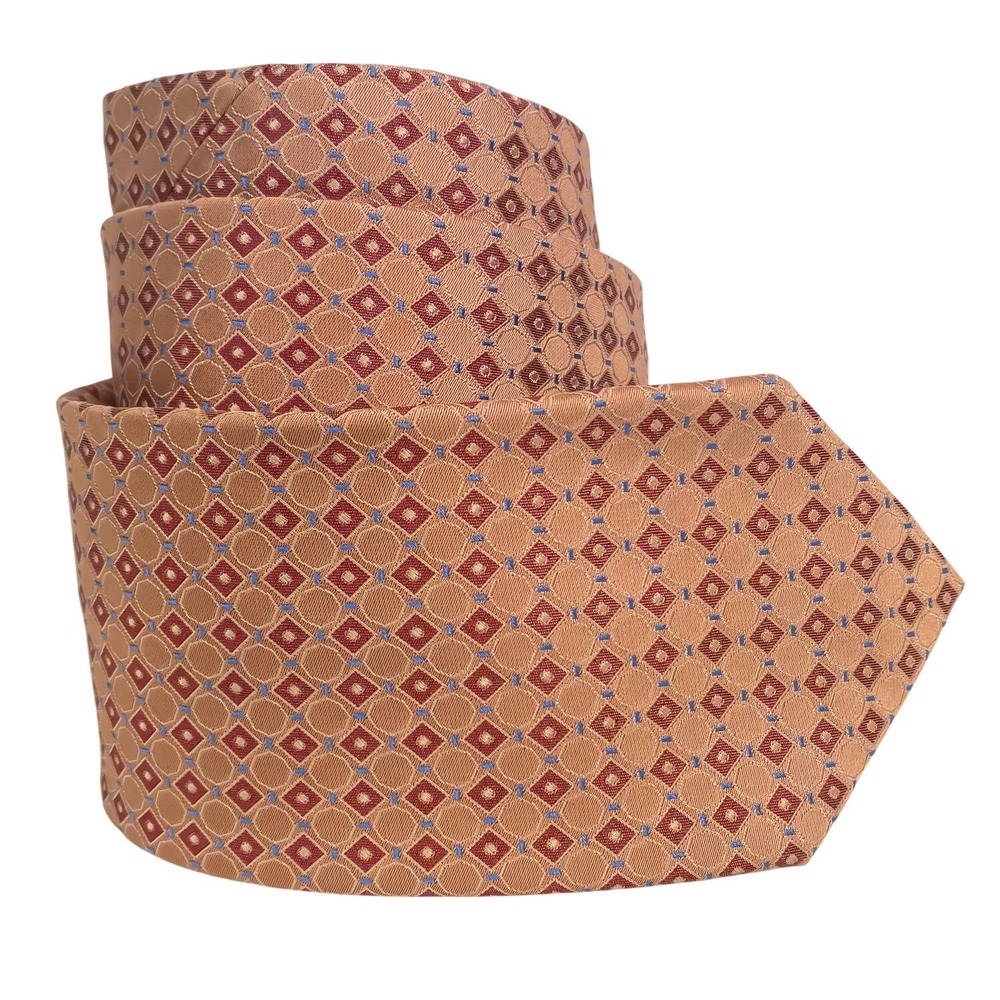 Hugo Boss Men's Silk Necktie ITALY Designer Copper Orange Geometric Diamond